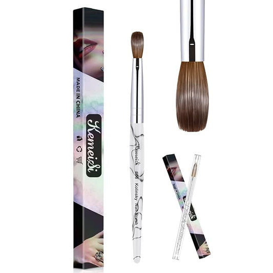 Acrylic Nail Brush Size 8,KEMEISI 100% Pure Kolinsky Nail Art Brushes Sturdy Marble Handle Oval Shaped Acrylic Powder Nail Design Tools for Professional Manicure DIY Home Salon (White)