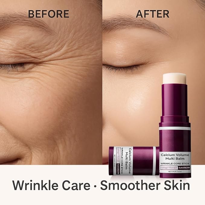 Calcium Volume Multi Balm 2 Pack – Wrinkle Care Stick with Collagen Extract, Hydrating & Firming Multi Balm for Eyes, Neck, Smile Lines – Portable Anti-Aging Moisturizing Stick