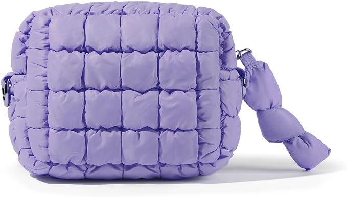 Yarnic Quilted Makeup Bag Puffy Cosmetic Bag, Quilt Travel Toiletry Bag for Women, Cute Puffer Makeup Bag Organizer Soft Make up Pouch (Lavender, S)