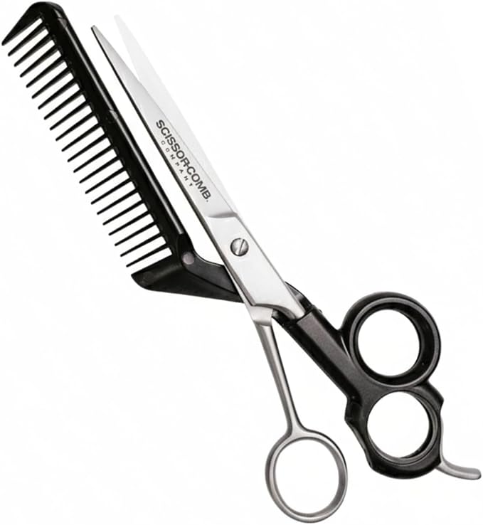 Scissor Comb 2 in 1 Hair Scissors with Comb attached - Cut and Trim Hair At Home with Great DIY Hair Cutting Tool - Professional 6.75" 440C Stainless Steel Shears with Comb