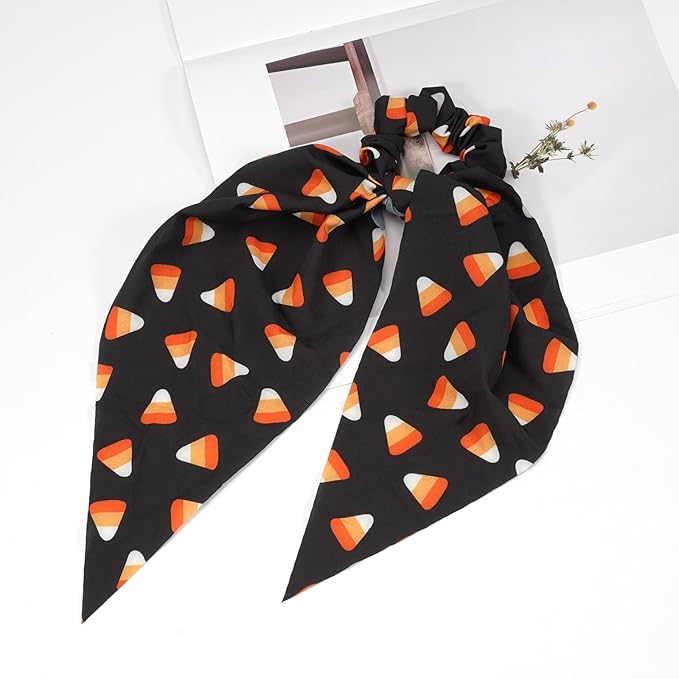 Halloween Hair Ties for Women Girls - Spooky Corn Scrunchies, Black Orange Tie, Ribbon Bows - Halloween Gifts and Accessories