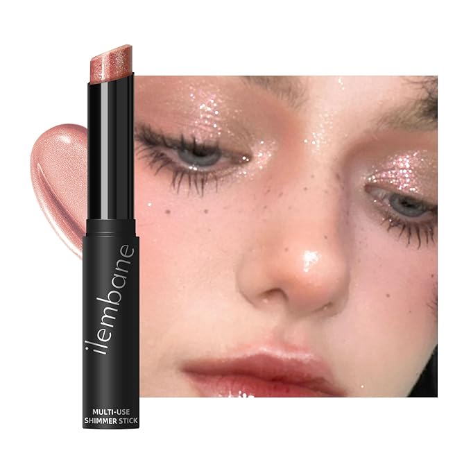 Silver Shimmer Stick, Rose Gold Undertone for Eyes, Lips, Face and Body Cream Highlight Eyeshadow, Multi-Use Diamond Like Shine, Moisturizing Formula Sheer Finish (Silver Sparkle)