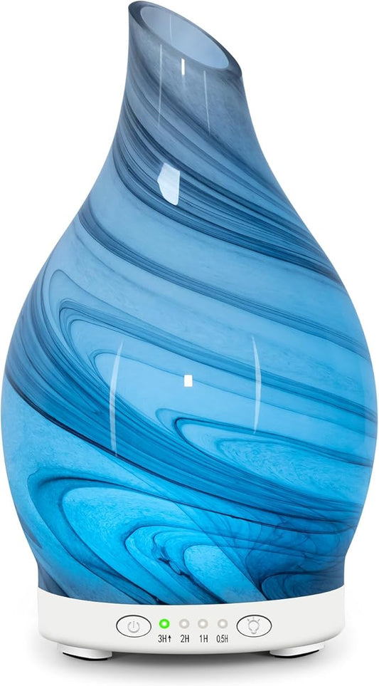 Essential Oil Diffuser 120ML, Glass Aromatherapy Diffuser with 4 Timer Settings & 7 Color Changing Lights, Waterless Auto Shut-Off, Ultra Quiet Oil Diffuser for Home, Office, Yoga, Spa and Sleeping