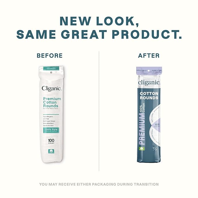 Cliganic Premium Cotton Rounds | Makeup Remover Pads, Hypoallergenic, Lint-Free | 100% Pure Cotton (6 Pack)