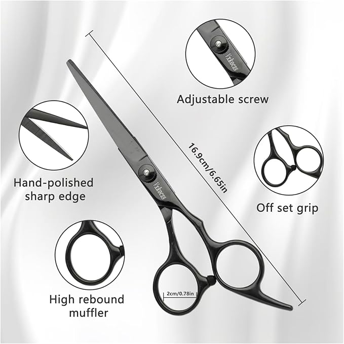 6-Piece Hair Scissors Set - 440C Steel Barber Shears Kit with Case, Razor-Sharp Professional Hairdressing Scissors for Salon, Home, Men/Women, Kids & Pet Grooming