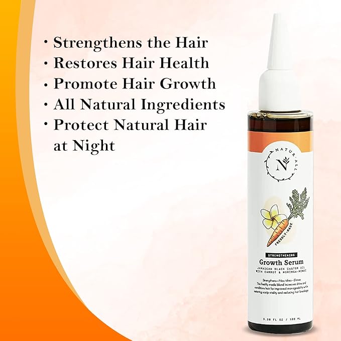 Naturall Jamaican Black Castor & Carrot Serum - 100% Natural Growth Serum for Curly, Dry & Damaged Hair - Silicone-Free Hair Strengthener (100ml)