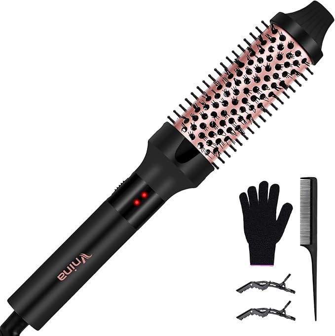 1.5 Inch Thermal Brush for Blowout Look, Heated Round Hair Straightening Curling With 2 Temp Settings, Ceramic Iron for Medium & Long Hair, Dual Voltage for Travel