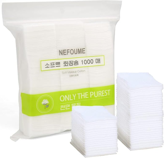 1000 PCS Thin Makeup Facial Cotton Pads, Square Makeup Remover Cotton Pads, Facial Eye Lip Nail Polish Makeup Remover, Non-Woven Cotton, Lint Free