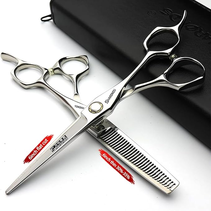SHARONDS 6 Inch 440C High Hardness Stainless Steel Hair Scissors Hair Salon Hair Stylist Cutting Thinning Tool Barber Special (scissors set) (6 inch 2pc-D)