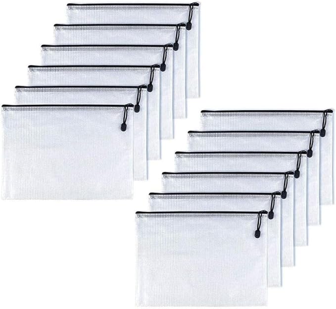 Oaimyy-12 Pcs A6,Mesh Zipper Pouch Document Folders Bag Zipper Zip File Folders,Puzzle Bags for Organizing Storage (Black, 4.5"x 6")