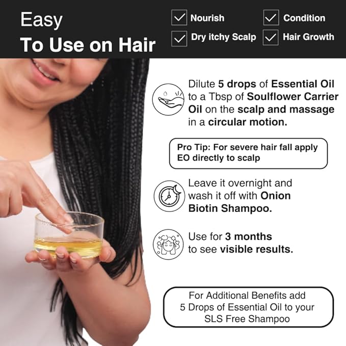 Soulflower 100% Pure Rosemary Oil for Hair Growth, Hair Fall Control, Strengthening, Volumising Hair Oil for All Types | Organic Certified (1 fl oz)