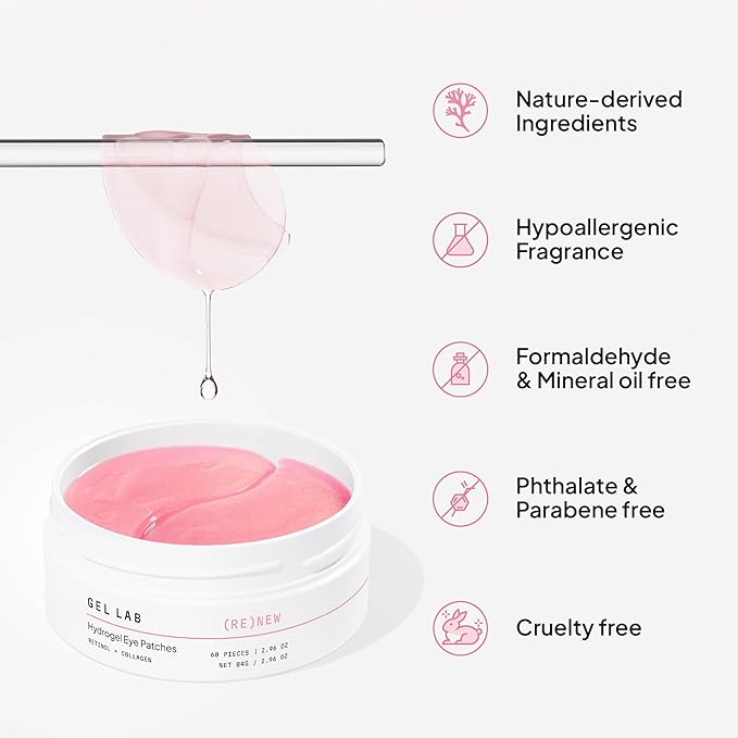Gel Lab RENEW Retinol & Collagen Under Eye Patches - Korean Skincare Hydrating Eye Mask for Fine Lines, Wrinkles, Firming, Brightening - 60 Patches