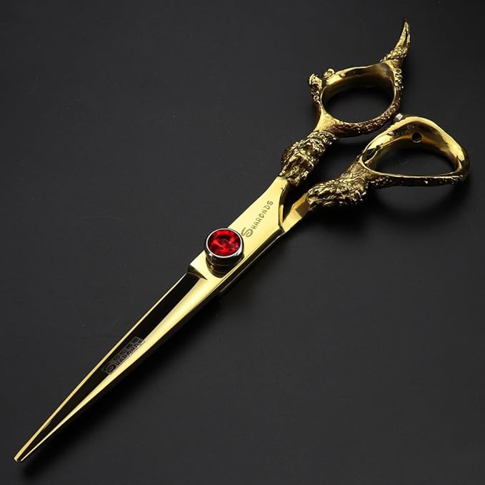 (Four colors) professional hairdresser scissors 6 inch 440c high hardness salon hairdresser hairstyle cutting and thinning hair trimmer (Gold Cutting Scissors)