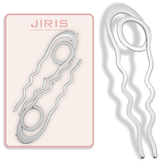 IRIS 2PCS French Hair Pins Large U-Shaped Pins for Women and Girls Fashion Metal Hair Pin French Twist Hair Pins for Buns, Updos,Stylish and Functional(set7-silver)