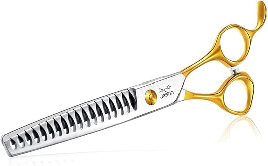 JASON 7.5" 18-Teeth Chunkers Shears for Dogs Cats Grooming Texturizing Blending Thinning Scissor Pets Trimming Kit Sharp Gold Shear for Right Handed Groomers Christmas Gift