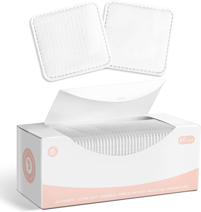 Square Cotton Pads,100% Cotton, Not to Shed or Fall Apart, 60 Count, Unique Triple-Layer Design for Daily Skin Care