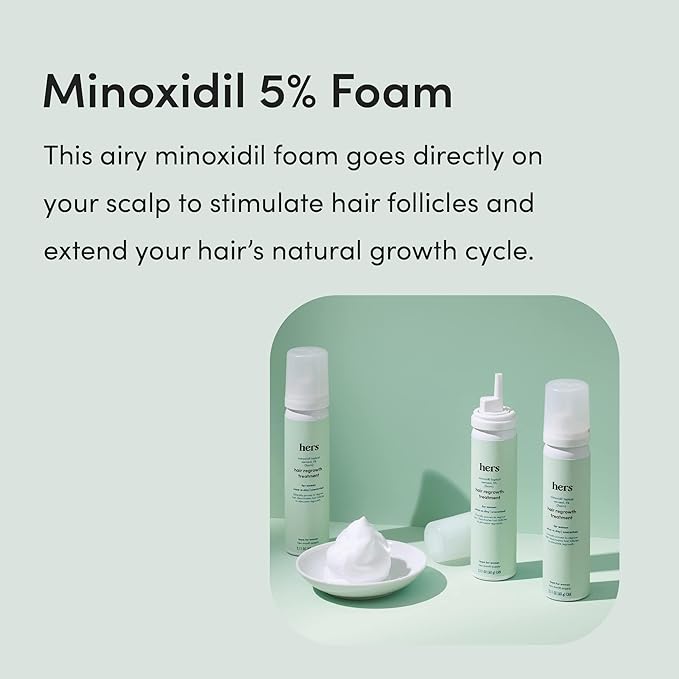hers Hair Regrowth Treatment - Topical Minoxidil 5% Foam for Women - Extra Strength - Supports Thicker, Fuller Hair - Non-Greasy - Unscented, 2 Pack