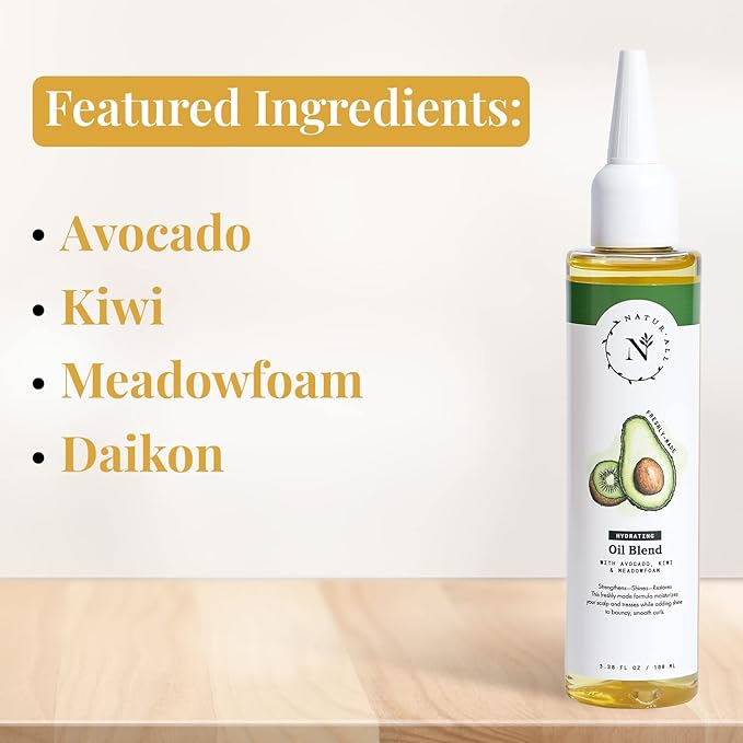NaturAll Hydrating Hair Oil Blend with Cold pressed Avocado and Kiwi seed oils-Hair Growth Oil with Vitamin E & C- Hair Growth Serum for Hair Repair, Frizz, Breakage & Split Ends (3.38 FL OZ)
