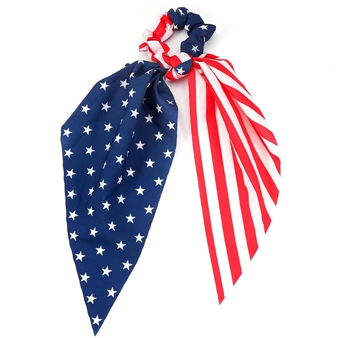 4th of July Hair Ties for Women Girls Independence Day American Flag Hair Scrunchies Red White and Blue Star Patriotic Hair Tie Memorial Day Ribbon Hair Bows