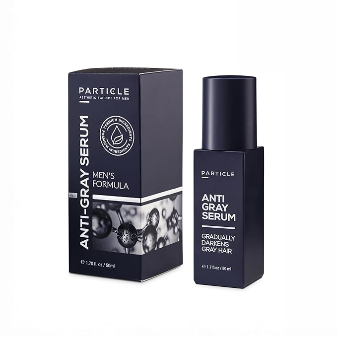Particle Anti-Gray Serum for Men – Gradually Reduces Gray Hair on Head & Beard Without Dye – Natural Gray Reduction with Silverfree™, Vitamin A, Melitane & Allantoin – Peroxide & Ammonia Free