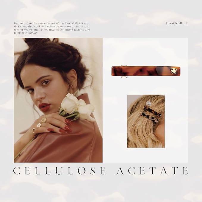 SHE'S FREE STYLE JUST FOR YOU [Chanel-style] Hair Barrettes for Women, Acetate Resin Barettes, Classic Black & White, French Hair Accessories, Anti-Slip for Half-Hair Decoration (Tortoise,3.4 inch)