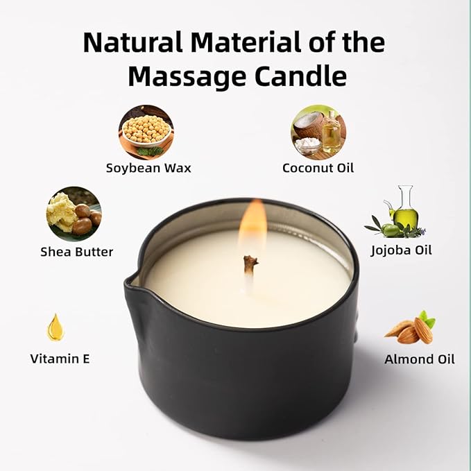 All Natural Scented Home Relaxing Massage Candle Oil Wax for Skin Care, Essential Oil Infused SPA Candle Pack of 4-9.4OZ(2.35OZ*4)-Tahiti,Jasmine,Cream Cherry, Blueberry Cake