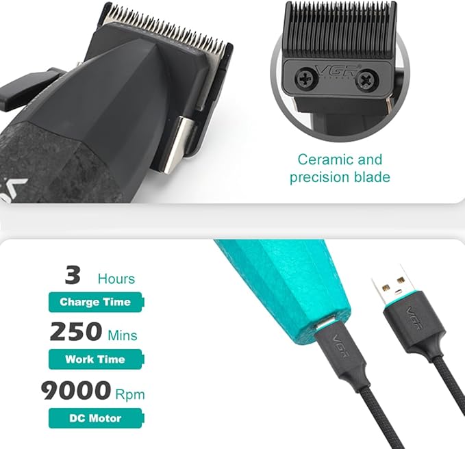 VGR 640S3 Professional 3 in 1 Hair Cutting Kit, 9000RPM Hair Clippers for Men Professional Hair Trimmer & Foil Shavers Set, Cordless Mens Barber Combo for Home, for Him(Green)