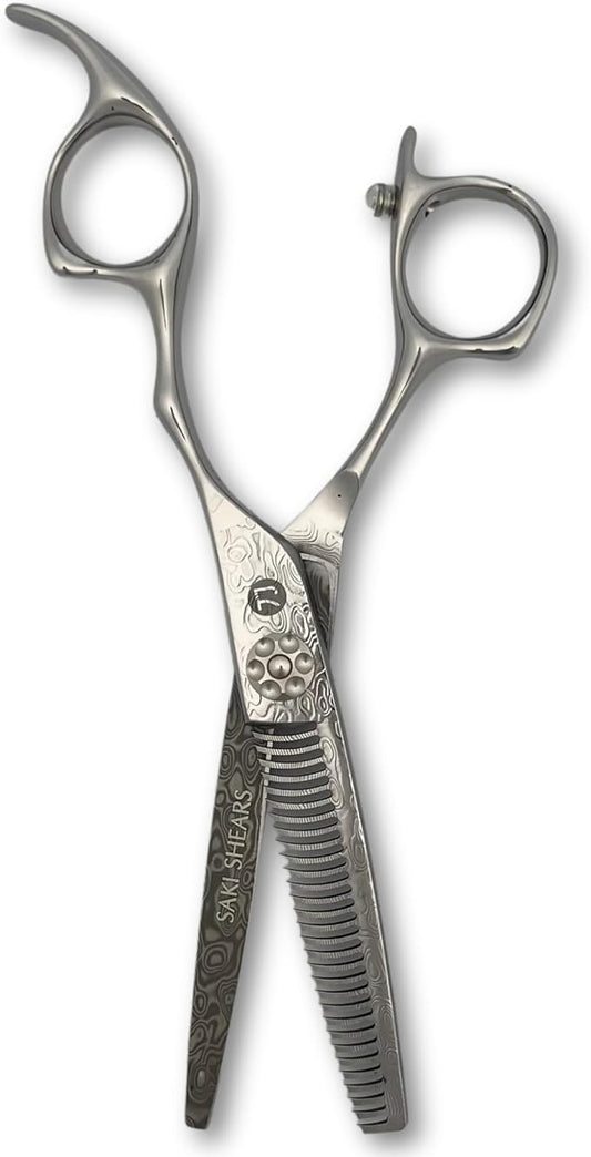 Damascus Hair Shears - Saki Kanzen - Master/Professional Level Hair Cutting Scissors for Hairdressers and Barbers (6 Inch Thinning Shears)