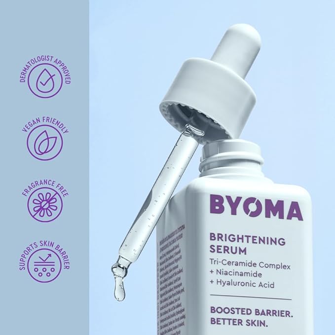 BYOMA Brightening Serum - Barrier Repair Serum - Brightening & Hydrating Face Serum with Hyaluronic Acid, Niacinamide & Ceramides - Hyaluronic Acid Serum For Face, Glowing, Radiant Skin - 1.01 fl. oz
