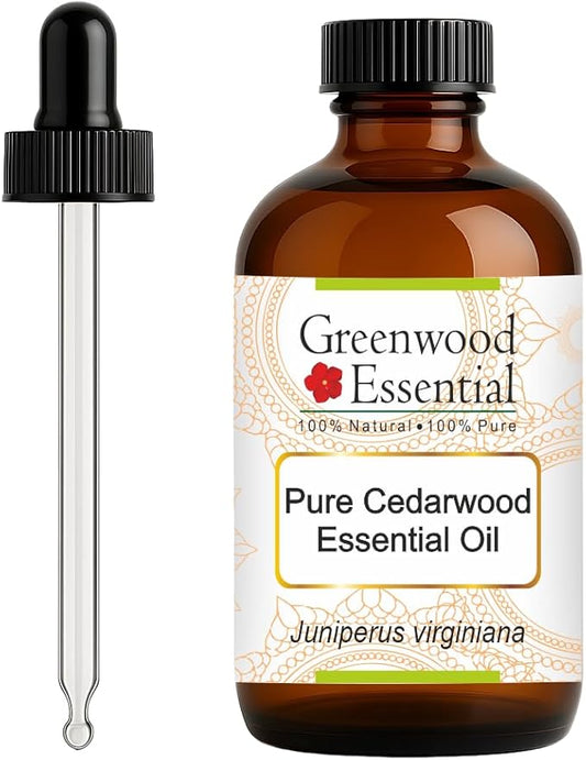 Greenwood Essential Pure Cedarwood Essential Oil (Juniperus virginiana) with Glass Dropper Steam Distilled 120ml (4 oz)