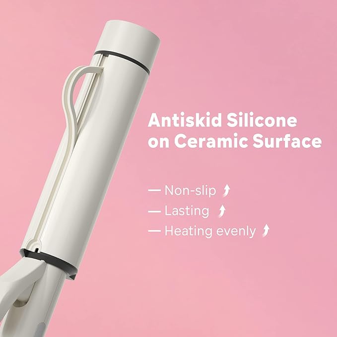 1.5 Inch Extra Large Curling Wand for Long Hair - Ceramic Tourmaline Barrel with 40000000 Negative Ions, 2 Clips & Heat-Resistant Glove