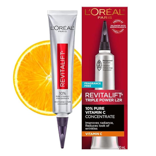 L'Oreal Paris Revitalift 10% Pure Vitamin C Face Serum for Brighter Skin & Reduced Wrinkles, Fragrance Free, 1 0z.