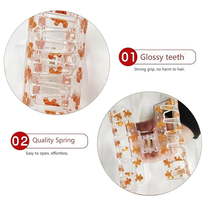 Christmas Hair Clip, Christmas Cute Gingerbread Man Claw Clips, Rectangular Large Hair Claw Clips for Thick/Thin Hair, Xmas Brown Gingerbread Design Medium Hairpin, Hair Accessories for Xmas