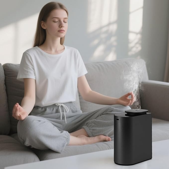 Waterless Essential Oil Diffuser，4000 mAh Large Battery, max 120ml Capacity, Suitable for Hotels, Large Rooms, Offices, bedrooms，Aluminum Alloy Desktop Scent Diffuser (Black)