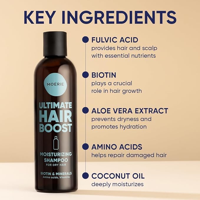 Moerie Ultimate Hair Growth Shampoo – For Longer, Thicker, Fuller Hair - Vegan Friendly Volumizing Hair Products – Paraben & Silicone Free – All Hair Types – Reverse Hair Loss – Moisturizing