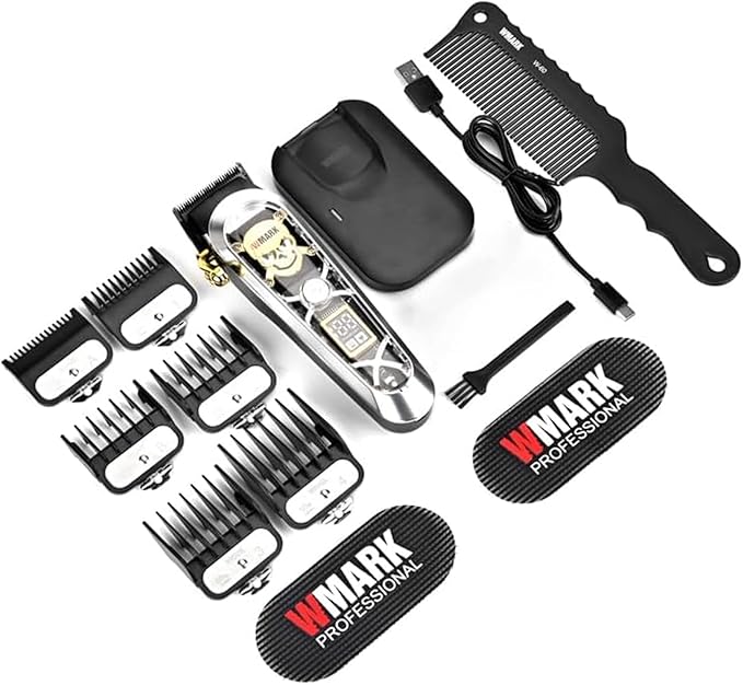 WMARK High Speed Professional Hair Clipper for Men Professional Cordless&Corded Hair Clippers with LCD Display 6 Guide Combs *1comb,Mens NG-130 (Silver)