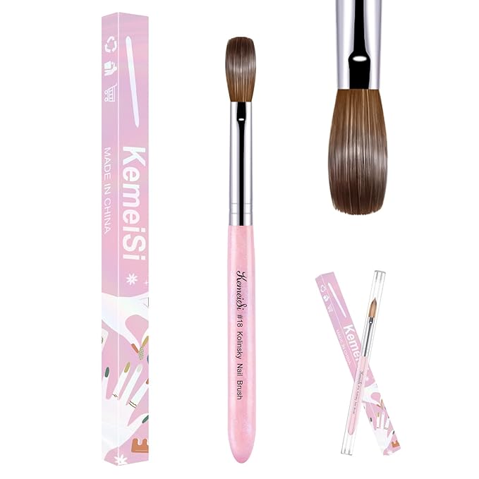 Acrylic Nail Brush Size #18, 100% Pure Kolinsky Nail Art Brushes for Acrylic Application, Sturdy Starry Handle Oval Shaped Nail Design Tools for Professional Manicure DIY, Pink