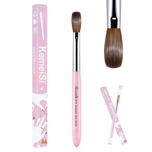 Acrylic Nail Brush Size #18, 100% Pure Kolinsky Nail Art Brushes for Acrylic Application, Sturdy Starry Handle Oval Shaped Nail Design Tools for Professional Manicure DIY, Pink