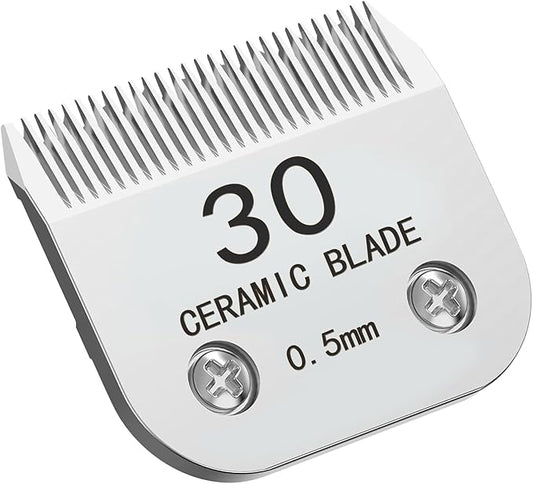Docal 30# Silver Detachable Clipper Ceramic Blades, Dog Grooming Clipper Replacement Blades Compatible with Dog Clippers, KM Series Clippers, Most A5, Size 30, Cut Length 1/50"(0.5mm)
