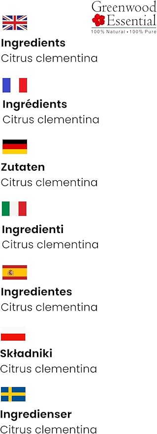 Greenwood Essential Clementine Essential Oil (Citrus Clementina) Pure | Non-Sticky | Non-Greasy | Lightweight | Men & Women | All Skin Types | Steam Distilled 15ml (0.50 oz)
