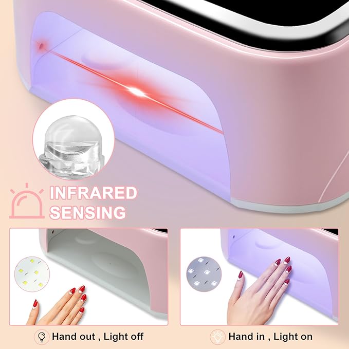 LIMEGIRL UV LED Nail Lamp Kit for Gel Polish Professional Fast Pink Curing Dryer Light Set with 4 Timers and UV Gloves Cordless Rechargeable Nail Art Cure Machine at Home and Salon