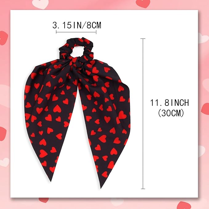 Valentines Hair Ties for Women Girls Red Heart Hair Scrunchies Elastic Hair Tie Ribbon Valentine's Day Hair Bows Hair Accessories Gifts
