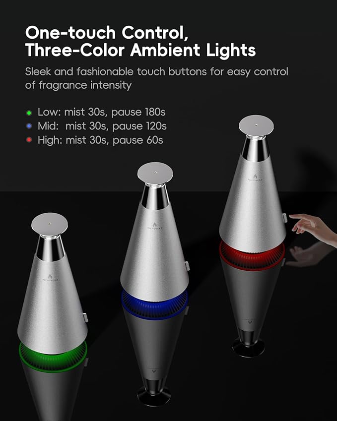 Waterless Scent Diffuser Starter Kit - 1500 Sq Ft Coverage, Alloy Atomization System,Mood Light,Smart Rechargeable Hotel Scent Diffuser, Including 120ml Essential Oil, for Home,Large Room,Spa,Silver