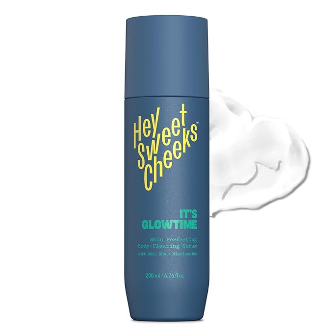 Skin Perfecting Body Blemish Treatment Lotion, AHA & BHA Glycolic Acid Body Lotion for Butt Blemish, Dark Spots, and Radiant Glow, It's Glowtime by Hey Sweet Cheeks, 6.76 oz