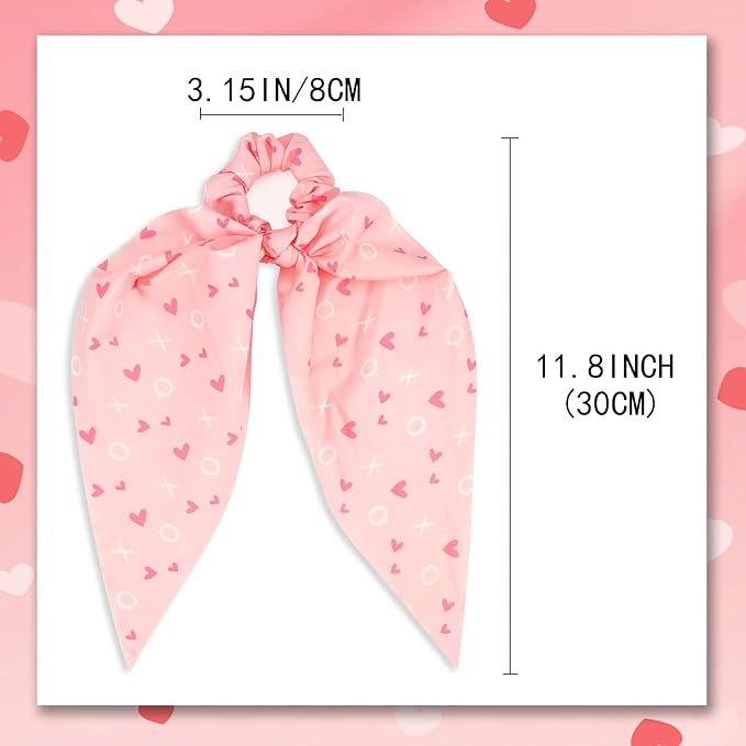 Valentine's Day Hair Ties XOXO Pink Heart Hair Scrunchies for Women Girls Elastic Love Hair Tie Ribbon Valentine's Day Hair Bows Hair Accessories Gifts
