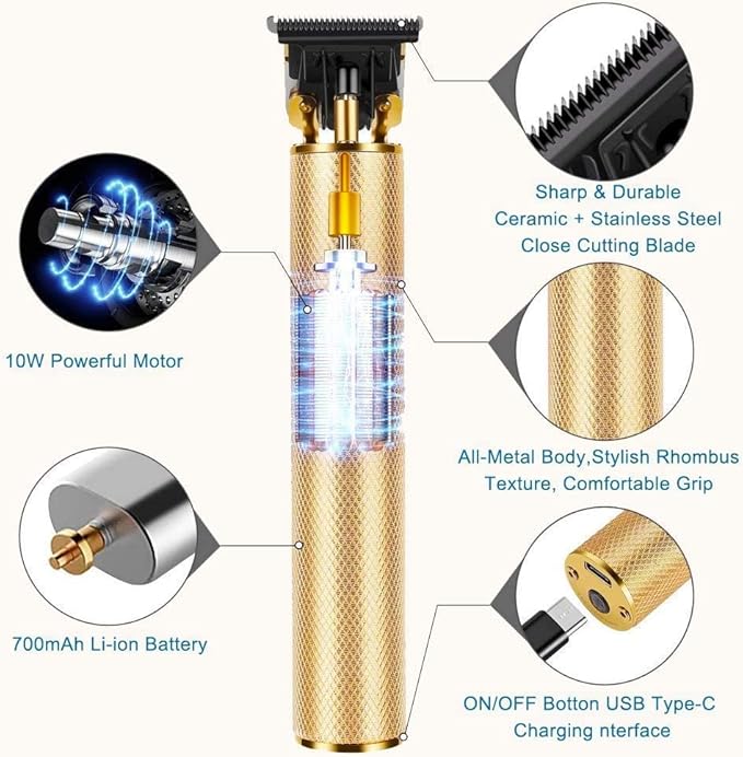 Hair Clippers for Mens Zero Gapped Cordless Hair Trimmer T-Blade Trimmer Professional Haircut & Grooming Kit Rechargeable Edgers Clippers Hair Trimmer Shaver Cutting Kit with LCD Display (Gold)