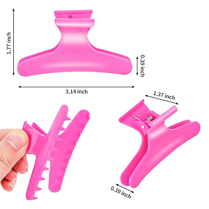 Ondder 24 Pcs Hot Pink Butterfly Hair Claw Clips for Styling Sectioning Styling Makeup Hair Sectioning Clips for Makeup Cutting Coloring Hair Accessories for Women Girls