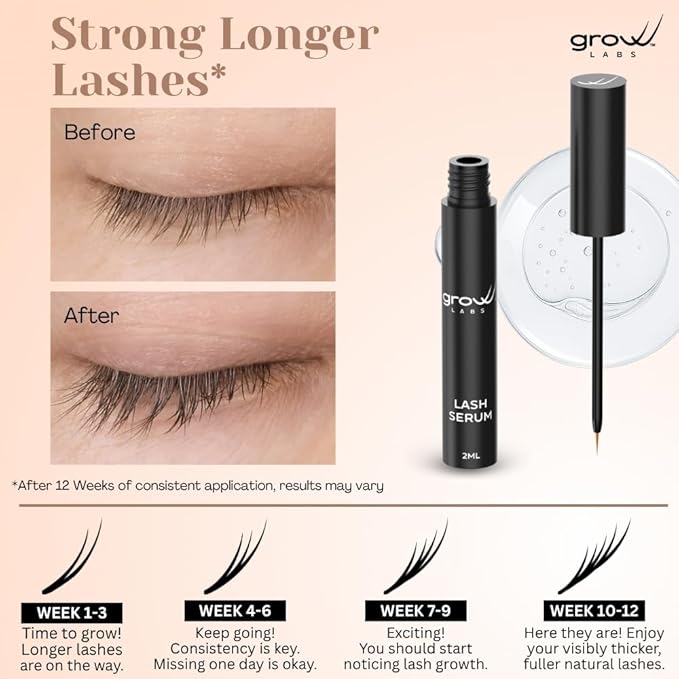 Lash Serum – Eyelash Enhancer with Peptides & Biotin – Strengthens, Nourishes & Defines Lashes for Longer, Fuller and Thicker Looking – Vegan Formula – Hormone-Free – Made in USA – 2 ml