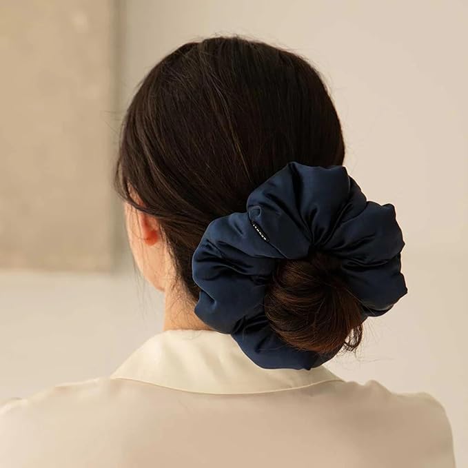 Drowsy Oversized Scrunchie – Luxury Mulberry Silk Hair Tie for All Hair Types, Sleep Scrunchie to Reduce Breakage, Maintain Moisture & Enhance Hair Shine - Midnight Blue