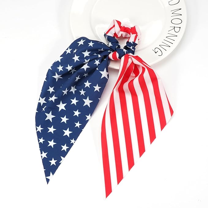 American Flag Hair Ties for Women Girls Independence Day 4th of July Hair Scrunchies Red White Blue Star Patriotic Hair Tie Memorial Day Ribbon Hair Bows
